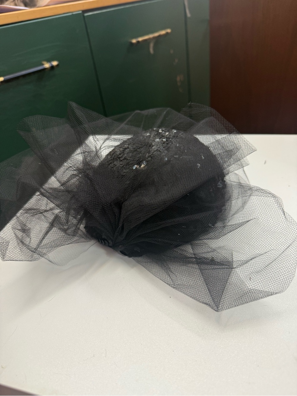 Source Unknown Black Veiled Tulle Cocktail Hat with Sequin Detail